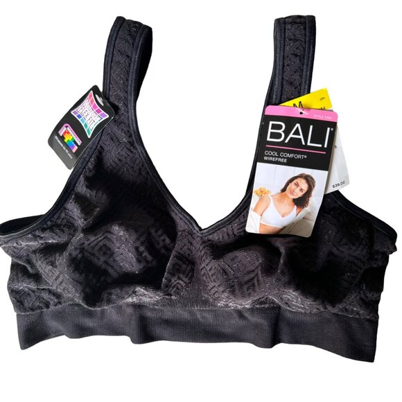 Bali Cool Comfort Black Retro Wirefree Bra Medium Stretch Fabric Comfort Flex Fi - Picture 1 of 10